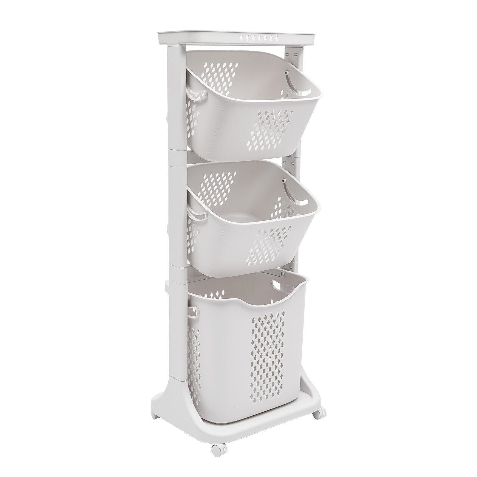 3 Tier Laundry Hamper Basket Sorter Clothes Storage Organizer Shelf ...